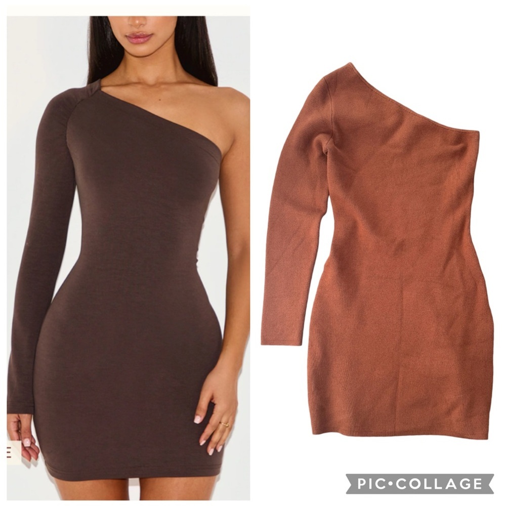 NWT Abercrombie & Fitch One-Shoulder Knit Brown Dress Medium